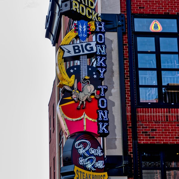 Kid Rock, Honky Tonk bar, Nashville Photography, Neon Lights, Country Music, singer, Vertical print, Colorful, roof top bar, rock n roll