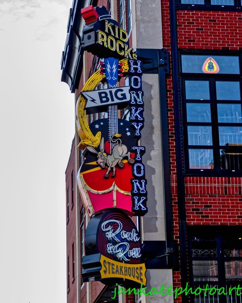 Kid Rock, Honky Tonk Bar, Nashville Photography, Neon Lights, Country Music, Singer, Vertical
