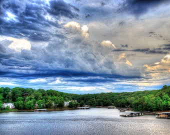 Lake of the Ozarks Photo Print, Blue Clouds, Nature Art Decor