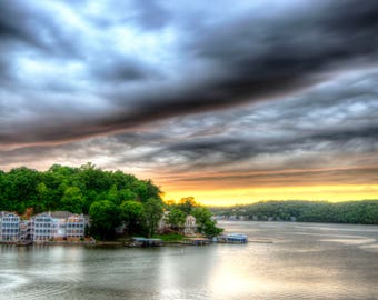 Lake of the Ozarks Sunset Photo, Stormy Lake Decor, Missouri Print