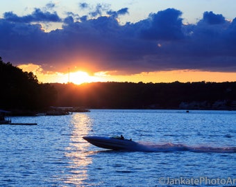 Lake of the Ozarks Sunset Boating Photo Print, Midwest Lake Decor