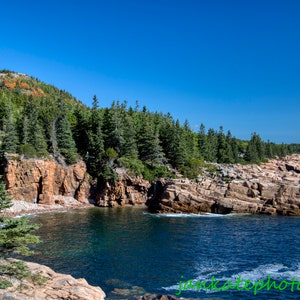 Rugged coast, Bar Harbor Maine, Fine art print, metal, nature landscape photography, Northeast, mountain, Acadia National Park, pine tree
