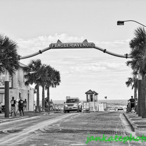 Flagler Avenue Street Park, New Smyrna Beach, black and white decor, Florida sunshine, street view, mancave decor, canvas, photo print
