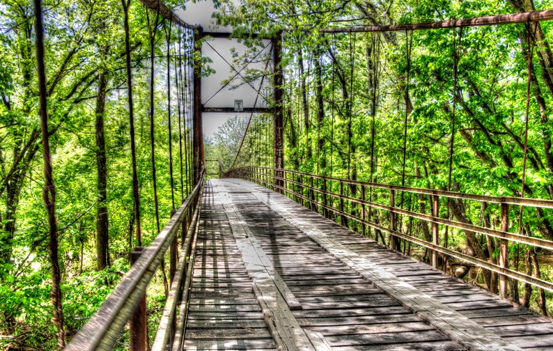 Swinging Bridge Of Brumley Hdr Photo Of Historic Bridge From 1930 S Midwest Lake Of The Ozarks Canvas Wrap Marathon Mancave