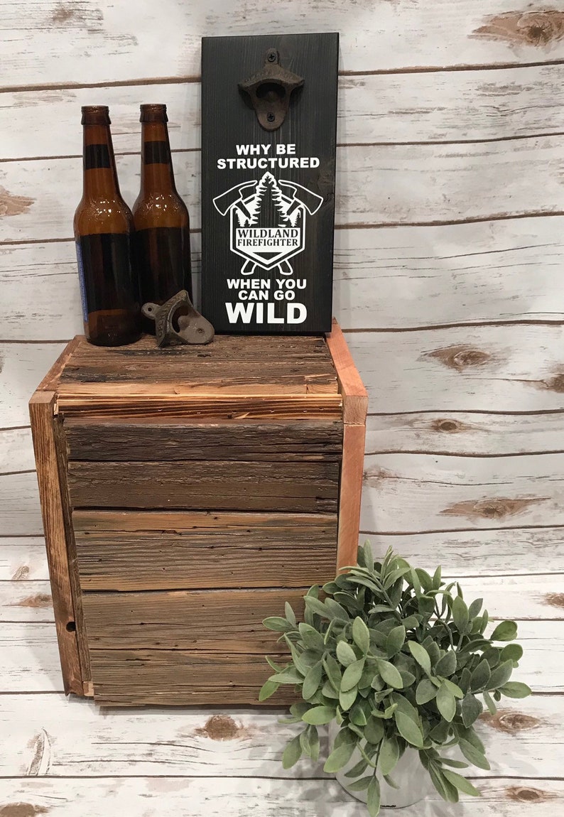 Wildland Firefighter, Rustic Beer Opener, Craft Beer Lover, Wooden Beer Opener, Patio Decorations, Veteran Made, Wall Mounted Bottle Opener