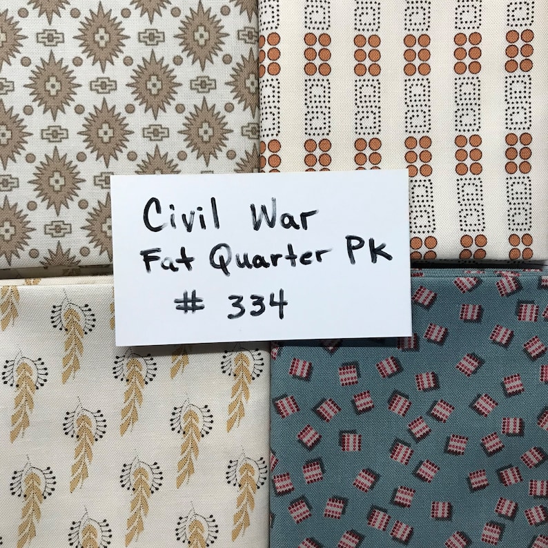 Fabric Civil War Assorted Fat Quarters 18 x 22 Pack 4 Prints #334