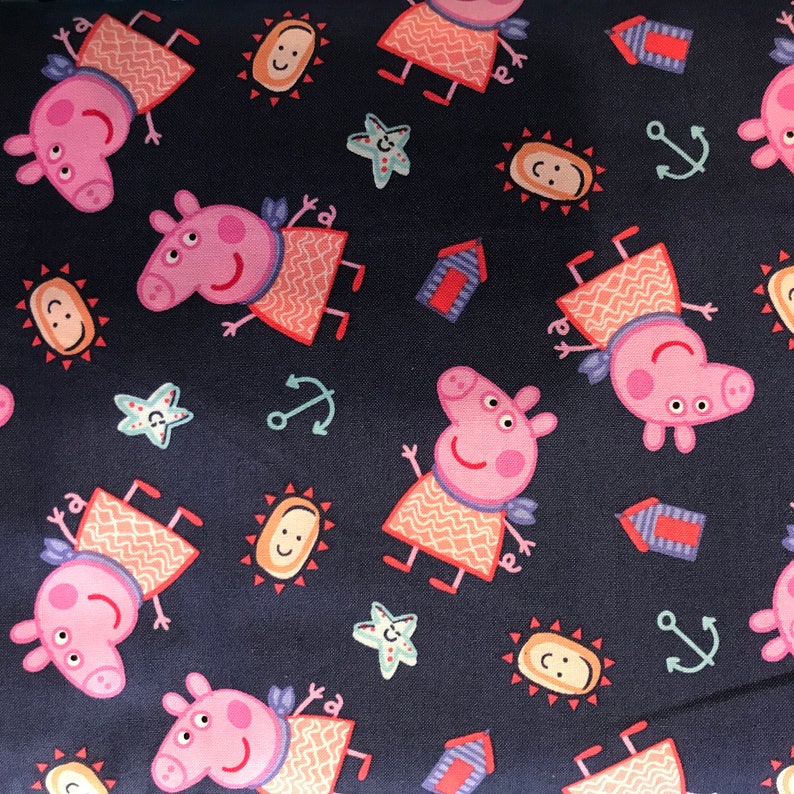 Fabric Peppa Pig by The Seaside Nick Jr Cotton Quilting Fabric Navy Blue