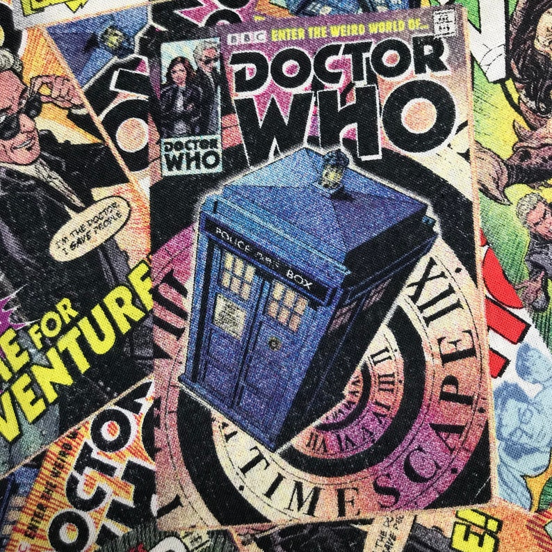 Doctor Who Comic Book Toss 100/% Cotton Quilting Fabric Priced by the Yard