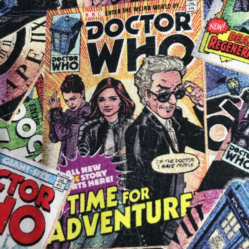 Doctor Who Comic Book Toss 100/% Cotton Quilting Fabric Priced by the Yard