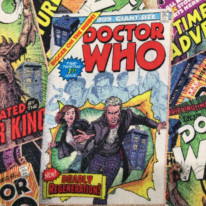 Doctor Who Comic Book Toss 100/% Cotton Quilting Fabric Priced by the Yard