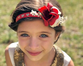 Valentines Day Headband, Heart Headband, Red Flower Crown