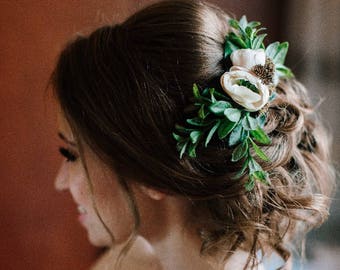 Wedding Hair Clip, Flower hairpiece, Boho Wedding Hair