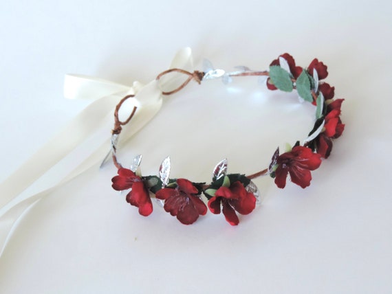 Maroon Christmas Flower Headband Christmas Floral Crown | Etsy