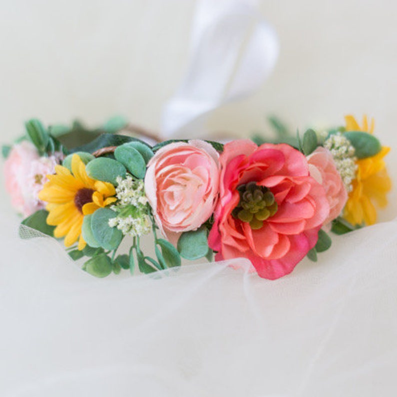 Spring Flower Crown Flower Girl Hair Pink Floral Crown | Etsy