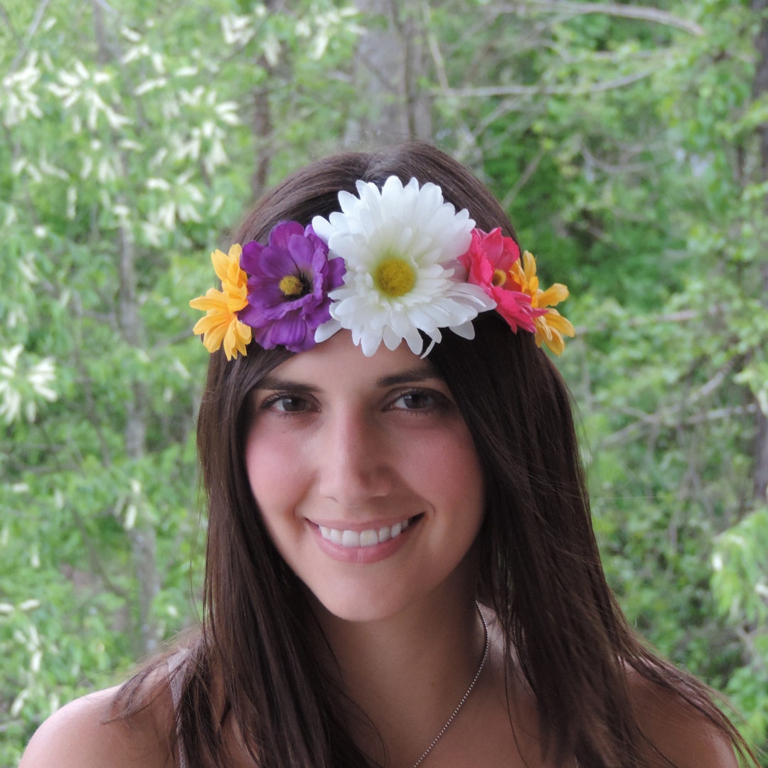 Pink & Yellow Daisy Flower Crown Purple Flower Crown Festival Flower