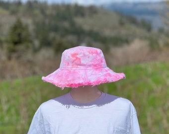 Adult distressed bucket hat, frayed edge hat, tie dye cotton sun hat