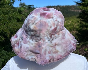 Ice Dye Frayed Edge Cotton Bucket Hat, Adult Sun Hat