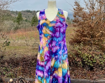 Ice Dye Rayon Sundress, Cottagecore Tank Dress, Size Large