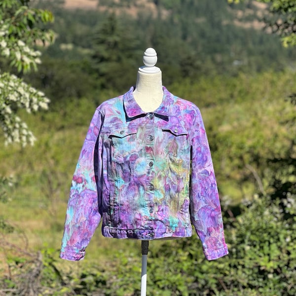 Tie dye denim jacket, size xl womens jean jacket, size extra large