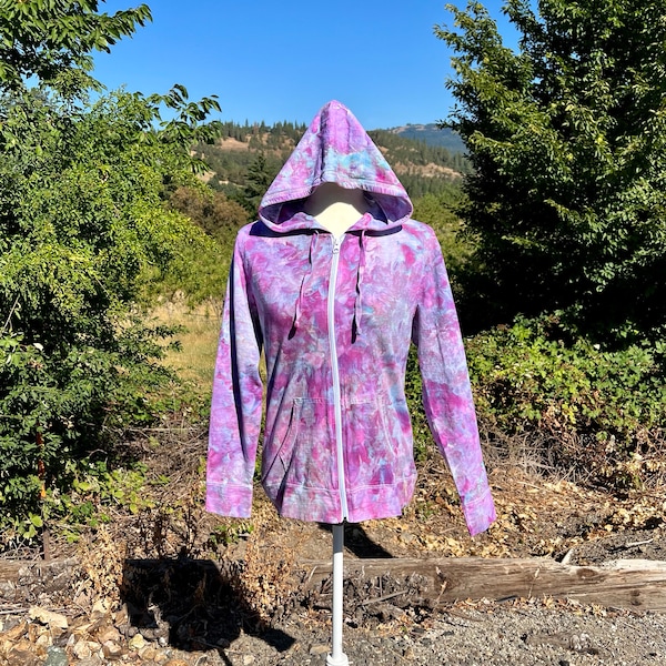 Tie Dye Blue Print Women's Zip Up Hoodie