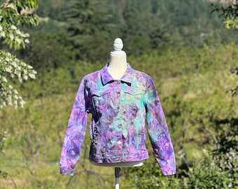 Tie dye denim jacket, size large womens jean jacket
