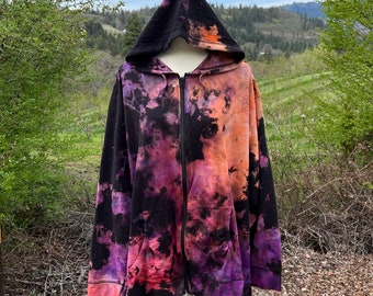 Reverse Tie Dye Zip Up Hoodie, Lightweight Jersey, Women's 5X