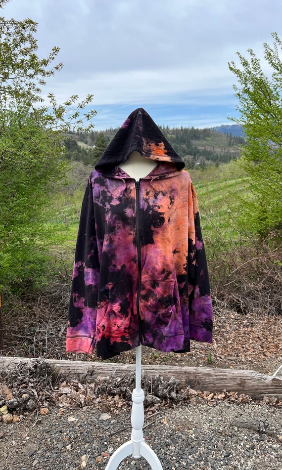 Reverse Tie Dye Zip Up Hoodie, Lightweight Jersey, Women's 5X