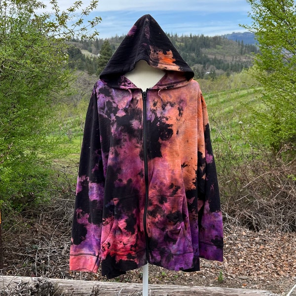 Lightweight jersey reverse tie dye zip up hoody, women’s size 5X, full zip hoody t shirt, summer hoody, runs small please check description