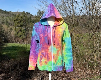 Tie Dye Zip Up Hoodie, Lightweight Jersey, Women's Medium