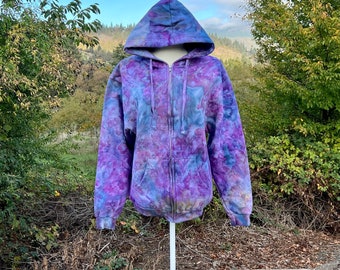 Tie Dye Zip Up Hoodie, Cotton Sweatshirt, Size Medium