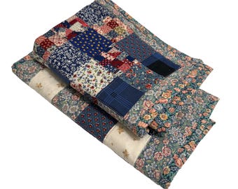 Handmade Vintage Patchwork Table Runner Placemat Set Blue Cotton Quilt