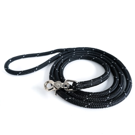 Reflective Rope Dog Leash Custom Length, Custom Clip Type, Black