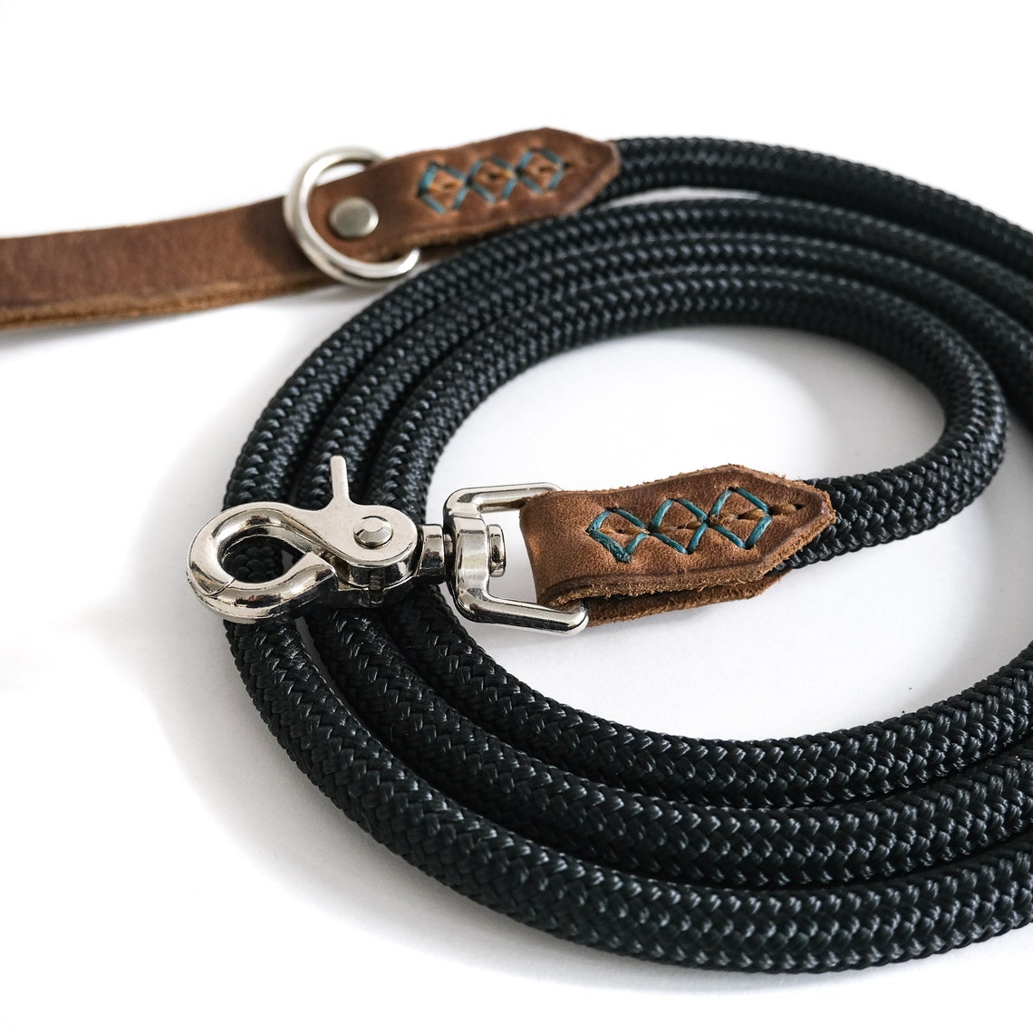 Leather and Rope Leash Leather Dog Leash Brass and Leather Etsy