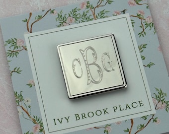 Personalisierte Needle Minder Quadrat Silber Monogramm für Nähen Kreuzstich Stickerei Geschenk Gold