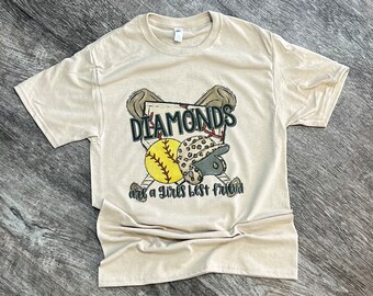 Diamonds Are A Girls Best Friend (Softball) T-shirt - Softball T-shirt - Baseball Tee - Womens Graphic T-shirt