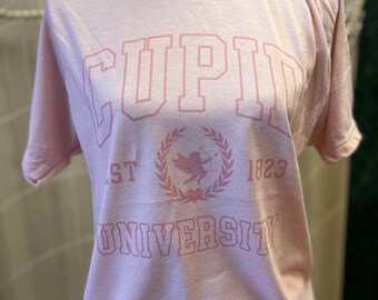 Cupid University | Women's Valentine Graphic Tee | Retro Vintage Cupid Love Valentine Tee Shirt