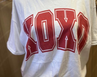 XOXO Red Letters | XOXO Red Valentines Varsity Alpha | Valentines Day Tee