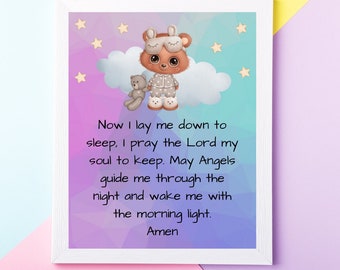 Protection Prayer - Sleepy Bear Night Time Prayer - Heavy Weight Glossy Picture Only - Unframed
