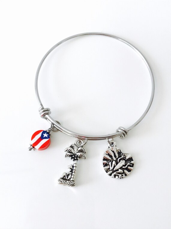 Puerto Rico Charm Expandable Bracelets Puerto Rico Charm Bracelet Charm Bangles Adjustable Charm Bracelets