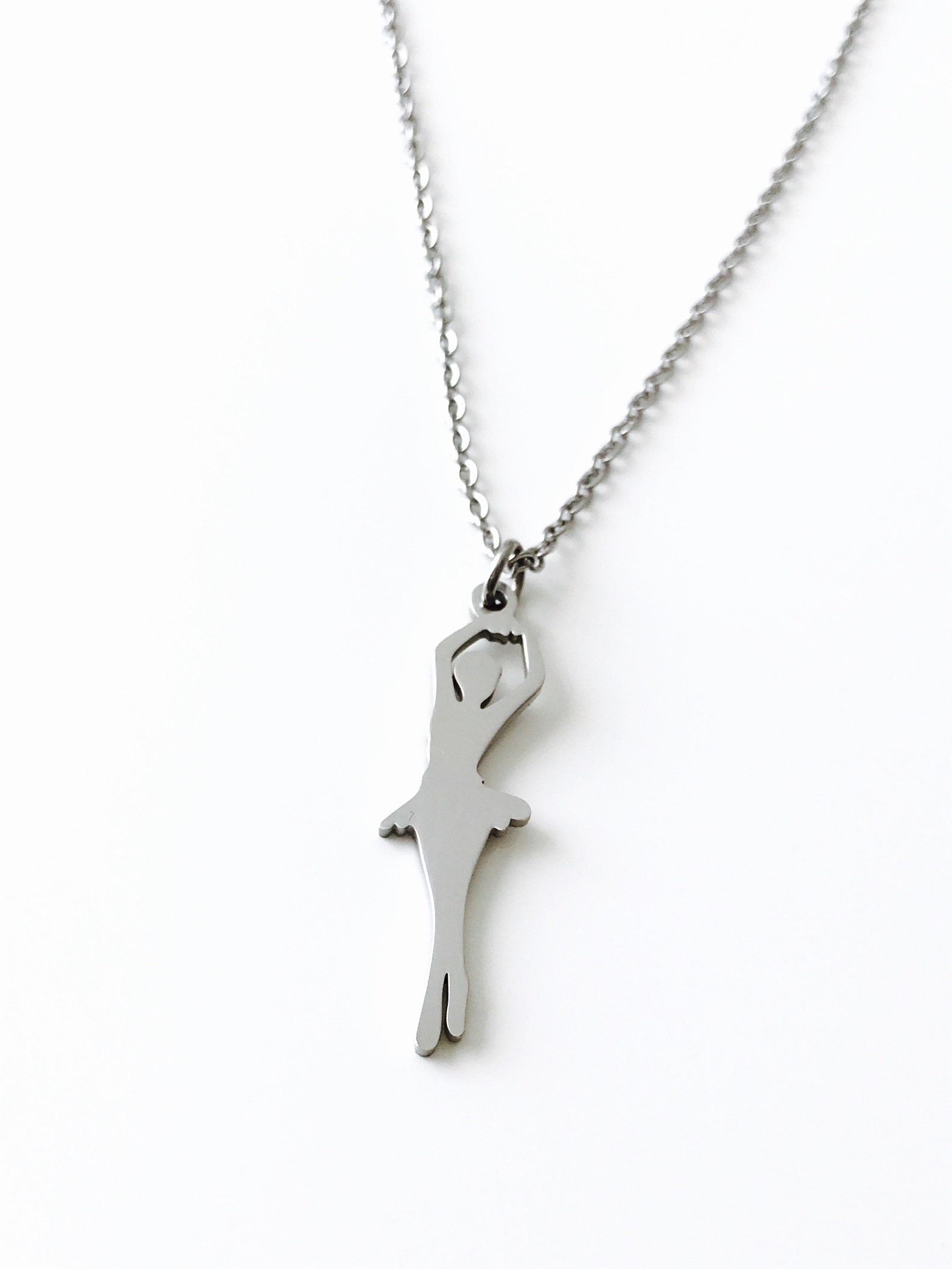 ballerina necklace stainless steel chain ballet slippers shoes dancer, working woman studio (wws12070)