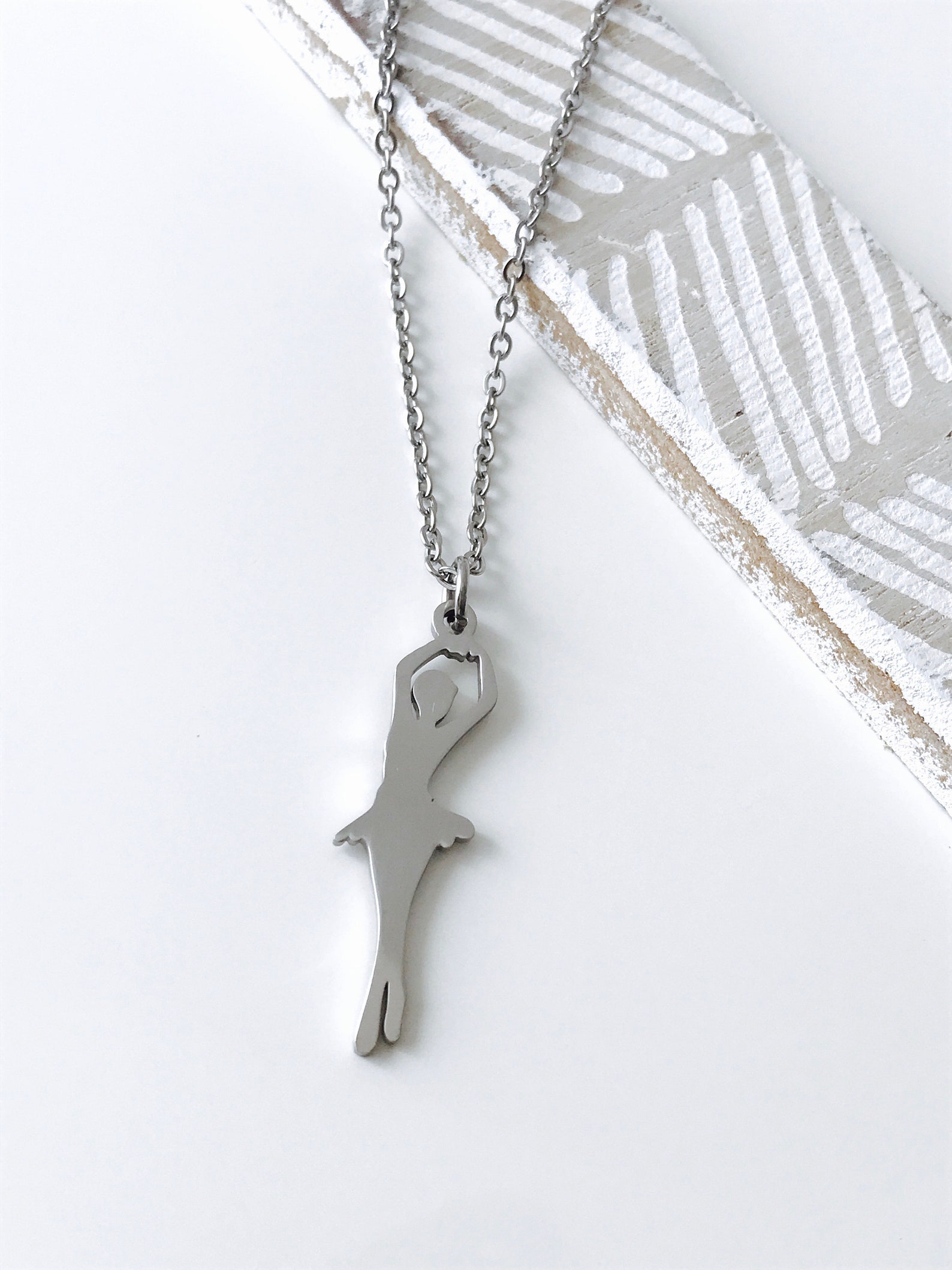 ballerina necklace stainless steel chain ballet slippers shoes dancer, working woman studio (wws12070)