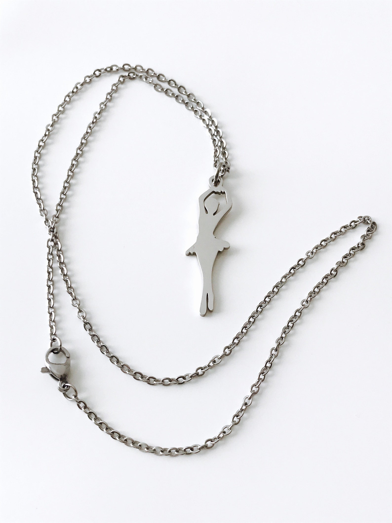 ballerina necklace stainless steel chain ballet slippers shoes dancer, working woman studio (wws12070)