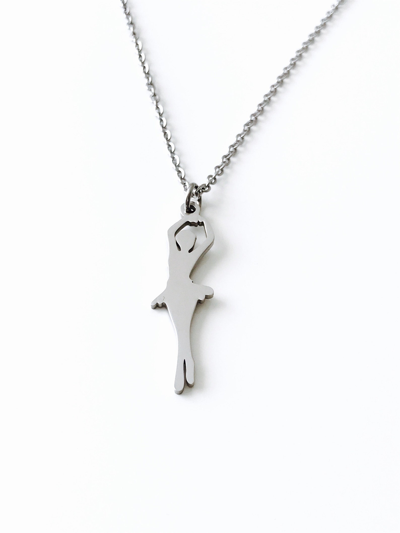 ballerina necklace stainless steel chain ballet slippers shoes dancer, working woman studio (wws12070)