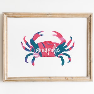 Annapolis Maryland Watercolor Crab Print | Wall Art Decor | Chesapeake Bay Home Decor 5x7 8x10