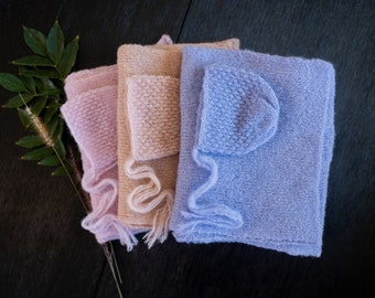 Conjunto de touca/envoltório em alpaca escovada