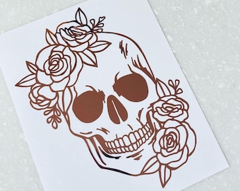 Calcomanía de calavera con flores, calcomanía holográfica de calavera floral, pegatinas para laptop, calcomanía para auto, calcomanía de vinilo, calcomanía para vaso, pegatinas de flores, calcomanía para tatuaje