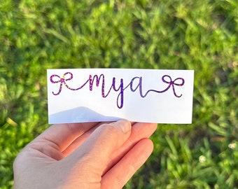 Custom Name Decal With Bow, Personalized Name Decal, Name Sticker With Bow, Iridescent decal, Holographic Decal, Metallic Name Decal