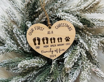 First Christmas As A Family Of Ornament, Personalized Ornament, Baby's First Christmas, Footprint Ornament, Family Christmas Ornament