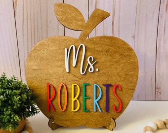 Personalized Teacher Sign, Apple Teacher Sign, Name Sign, Teacher Appreciation Gift, Custom Teacher Sign, Classroom Sign, End of Year Gift