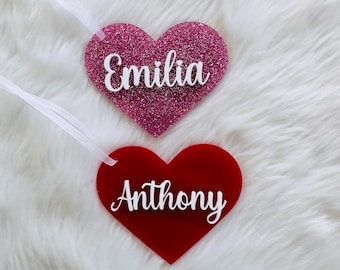 Personalized Heart Tags, Acrylic Heart Gift Tag, Valentines Day Tag, Custom Gift Tags, 3D Valentines Day Basket Tag, Custom Heart with name